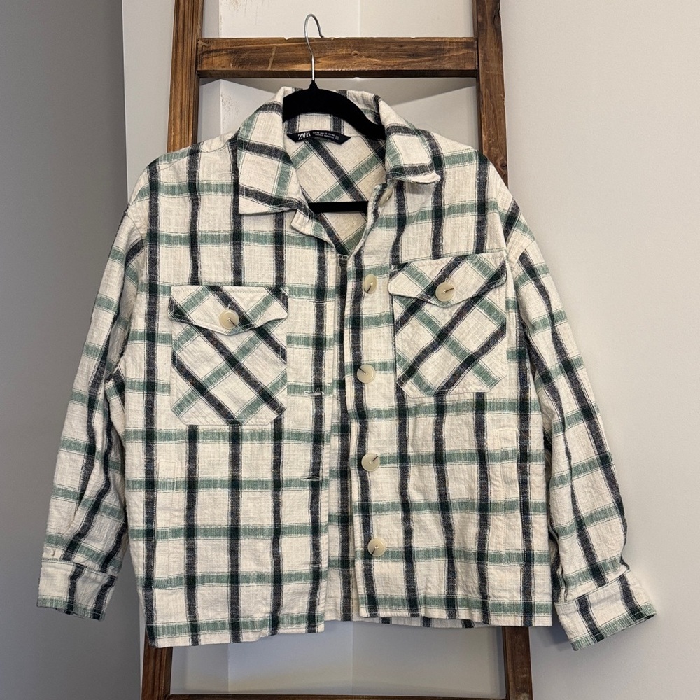 Zara Green and Black Checkered Jacket